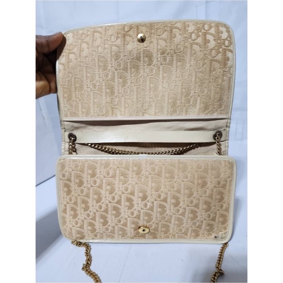 Authentic Christian Dior Vintage Trotter Canvas Chain Shoulder Bag Beige/Cream - Picture 6 of 14